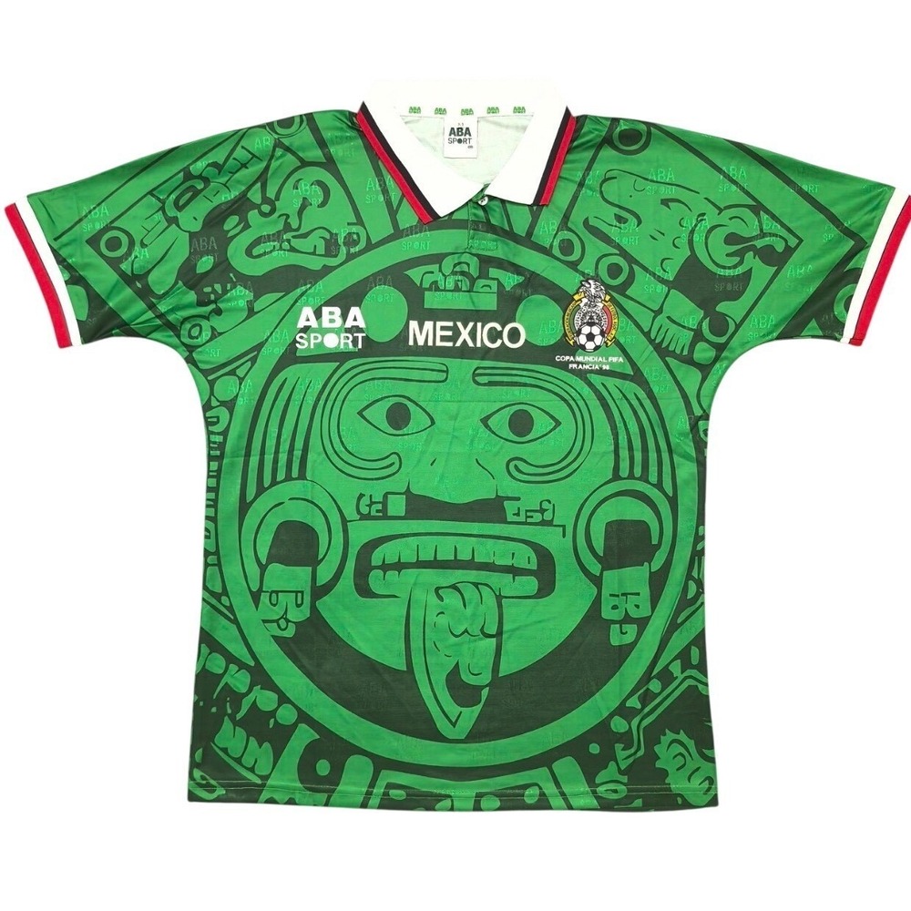 ABA Sport Mexico 1998 World Cup Aztec Calendar Soccer Jersey Green Mens SMALL
